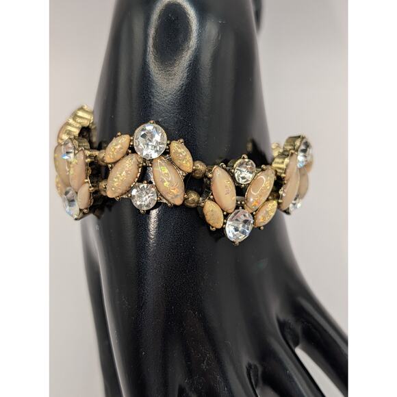 Vintage Opalescent Stone & Clear Rhinestone Gold-Tone Bracelet - Picture 4 of 4